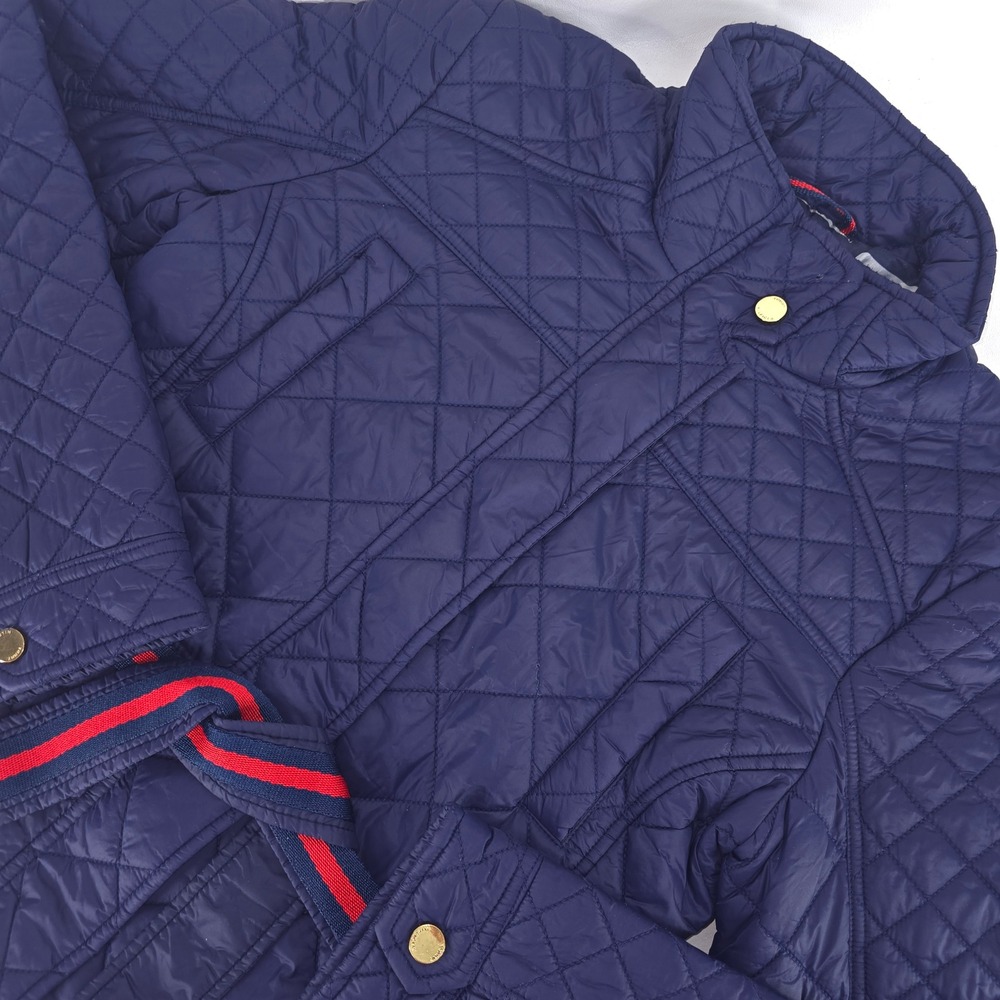 Tommy Hilfiger Belted Jacket Women S/P Navy Blue Quilted Preppy Nautical Coastal